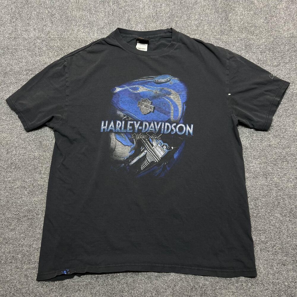 Harley-Davidson Shirt Mens XL Black Daytona Beach Graphic Blue Flames Motorcycle